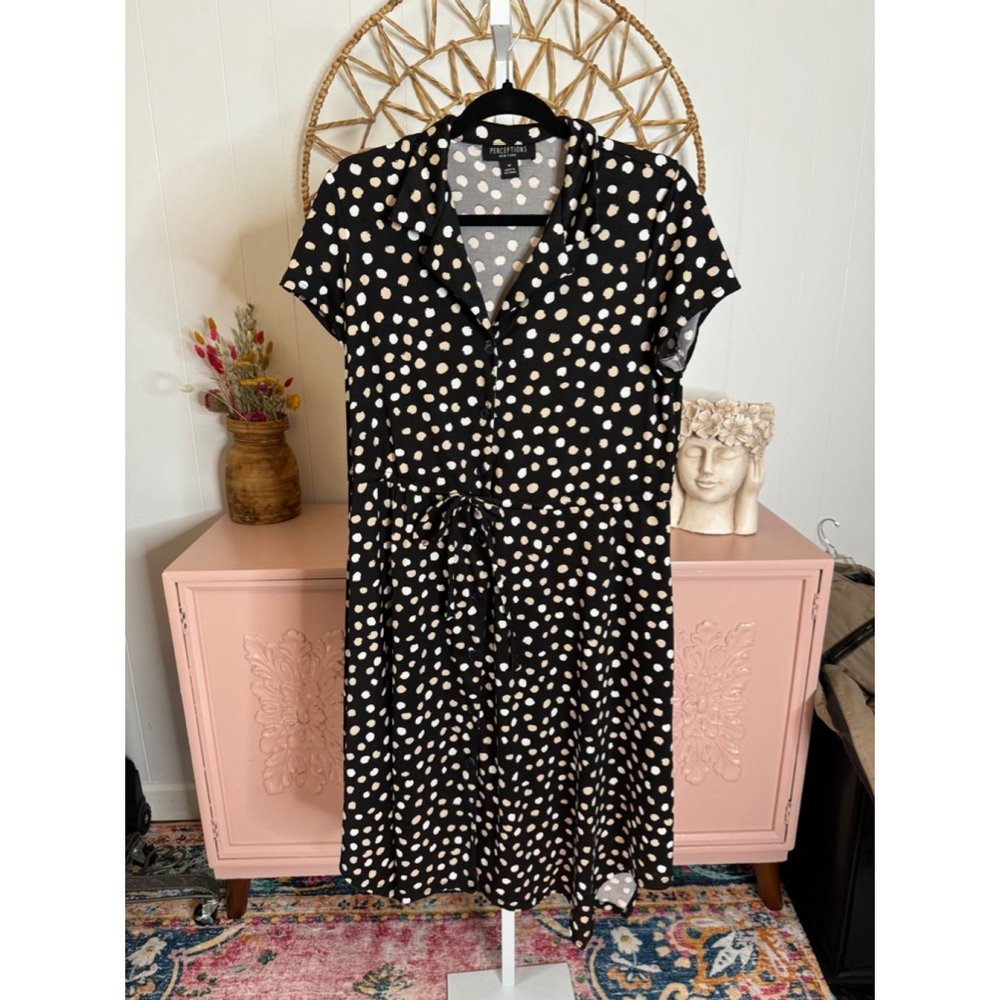 Women's PERCEPTIONS NEW YORK Black and Tan Polka Dot Dress -‎ Size M